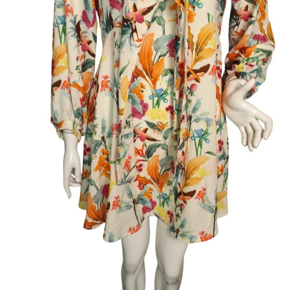 MICHELE NEGRI Mini Dress, M/44, White/Multicolor Floral, Long sleeve,Neck straps - Picture 8 of 13